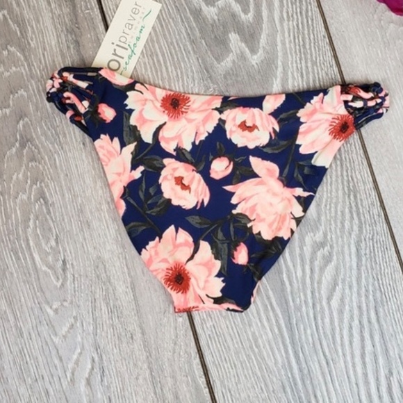 COPY - NEW Tori Praver Seafoam Floral Indigo Bikini Bottom: M - Picture 2 of 6